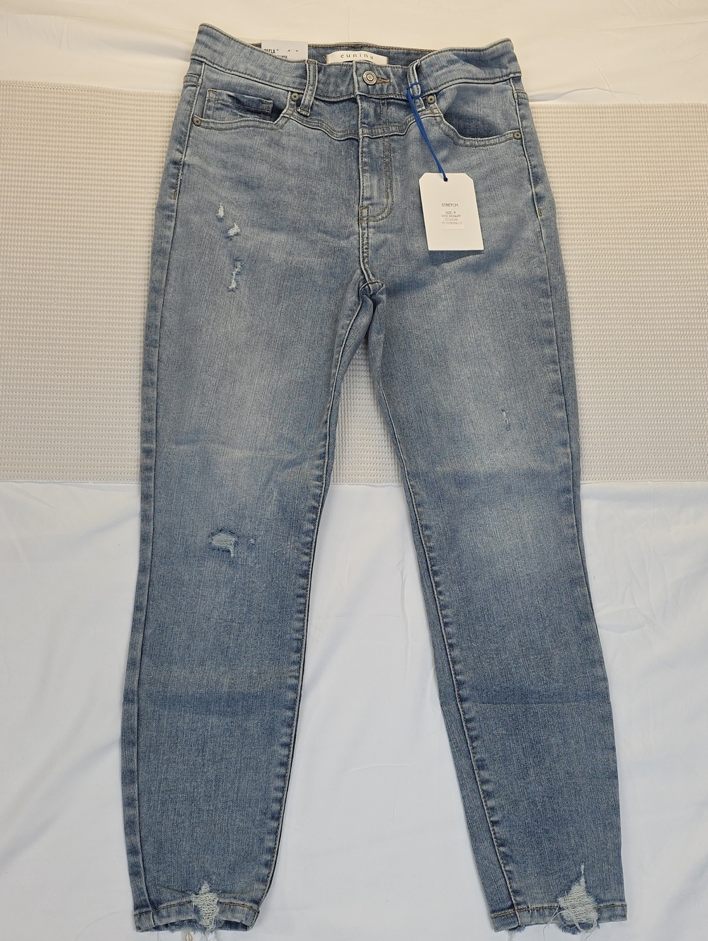 Light Blue Distressed Women's Jeanssuper High Rise Skinny Crop 9